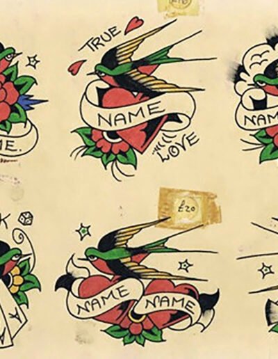 Tattoo flash with swallows (original source unknown)