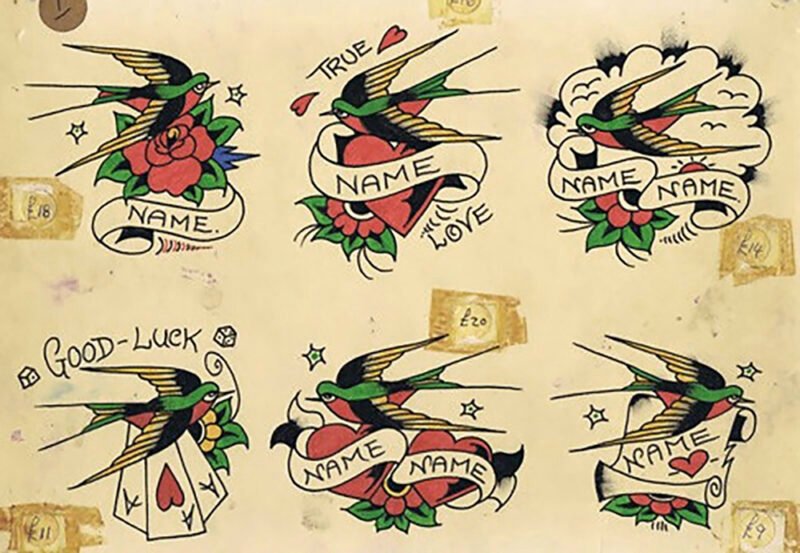 Tattoo flash with swallows (original source unknown)