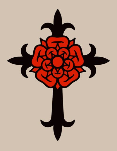 The Rose Cross (also called Rose Croix and Rosy Cross) is a symbol largely associated with the legendary Christian Rosenkreuz, a Christian Kabbalist and alchemist said to have been the founder of the Rosicrucian Order (graphic by RootOfAllLight via Wikipedia)
