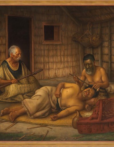 'Tohunga ta moko at work', 1915, painting by Gottfried Lindauer, Auckland Art Gallery – Toi o Tāmaki, Reference 1915/2/49