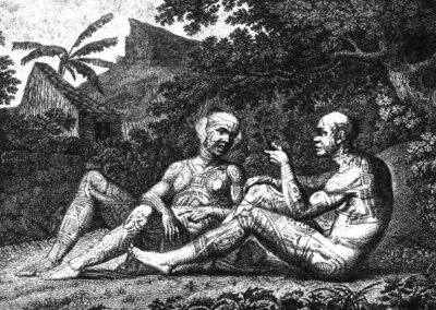 Two tattooed Marquesans reposing at Taiohae Bay. Admiral Ivan Fedorovich Kruzenstern, Voyage Around the World in the Years 1803-1806